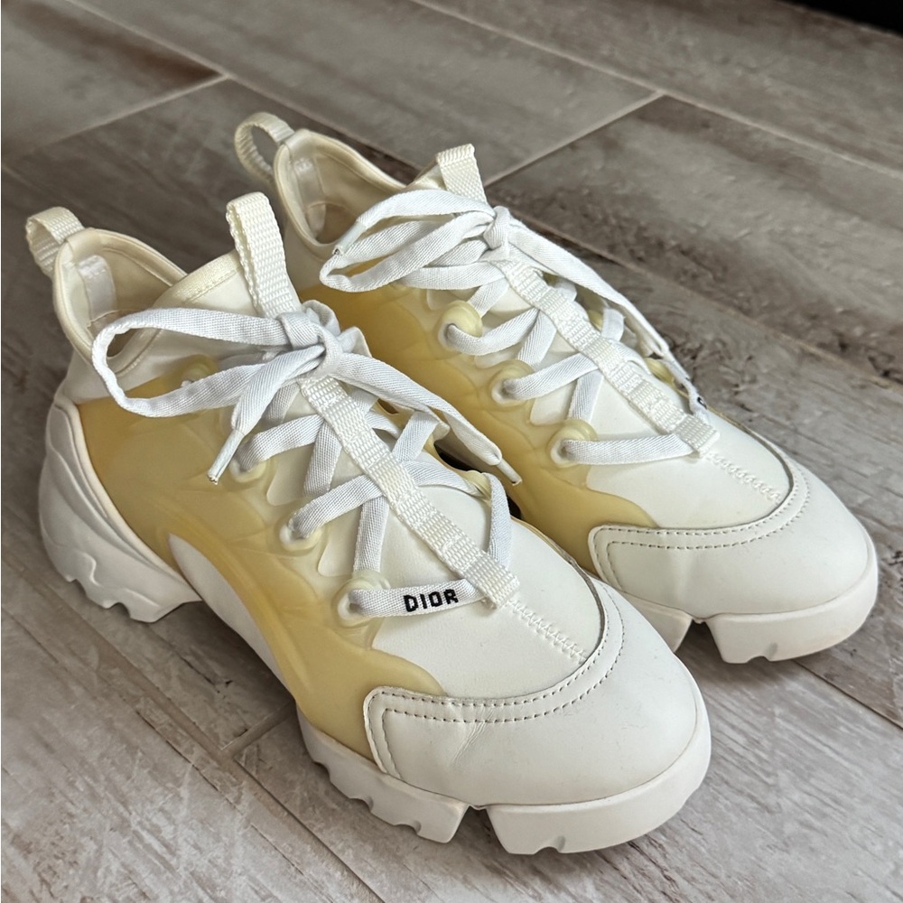 Dior D-Connect Size 5.5 Off White Fabric and PVC Lace Up Sneakers
